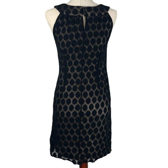 Agb SLEEVELESS POLKA DOT LACE OVERLAY ROUND NECK SHIFT DRESS BLACK/BEIGE 16 EUC - Picture 7 of 15